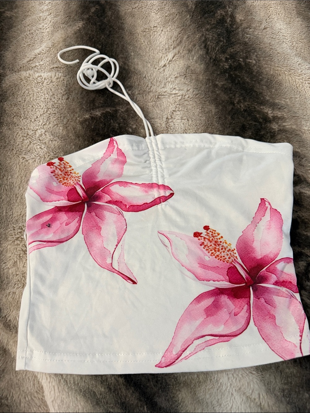 SHEIN White Strapless Top with Pink Print